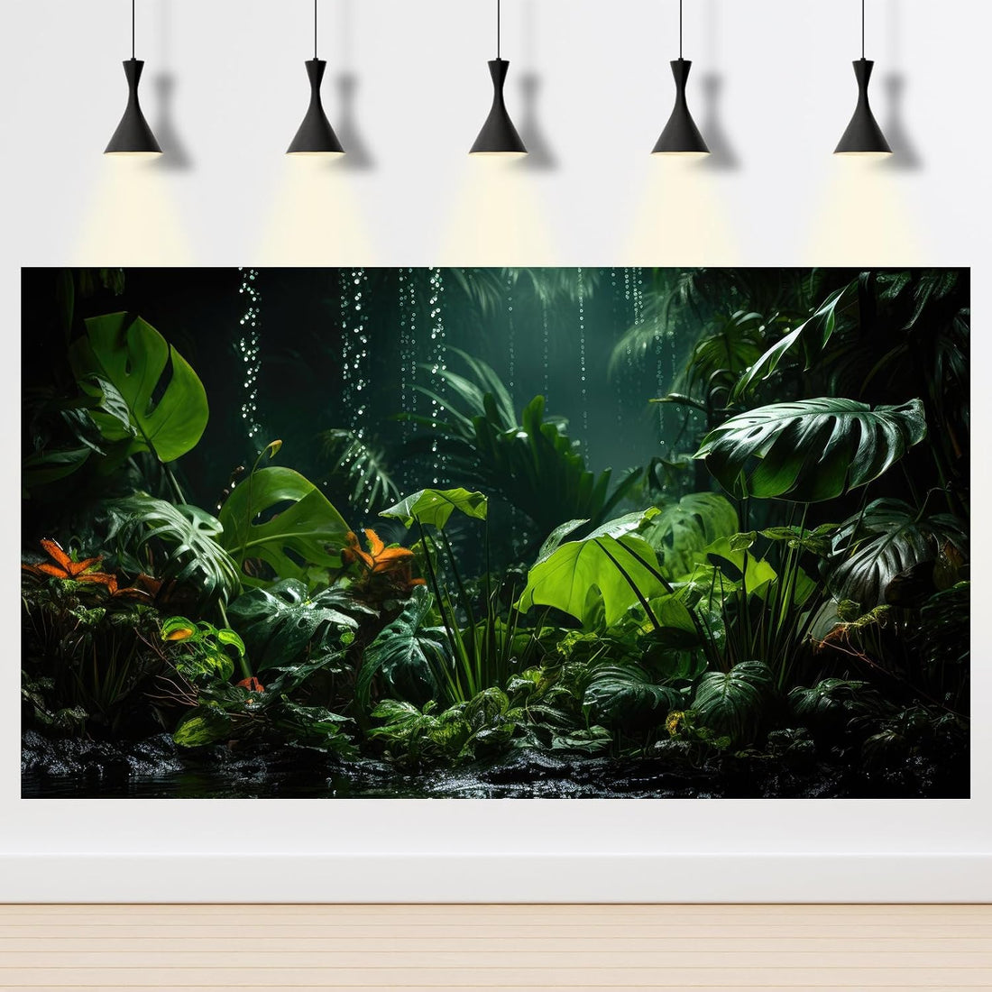 Raining Forest Aquarium Background Tropical Green Palm Leaf Fish Tank