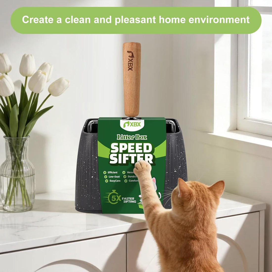 XBX Cat Litter Scoop with Holder, Heavy Duty Litter Sifter