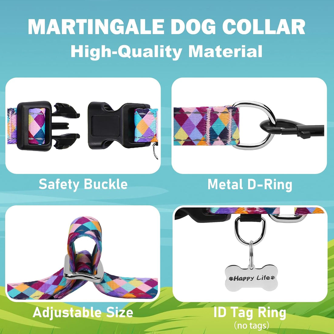 Reflective Martingale Collar for Dogs with Quick Release Buckle No