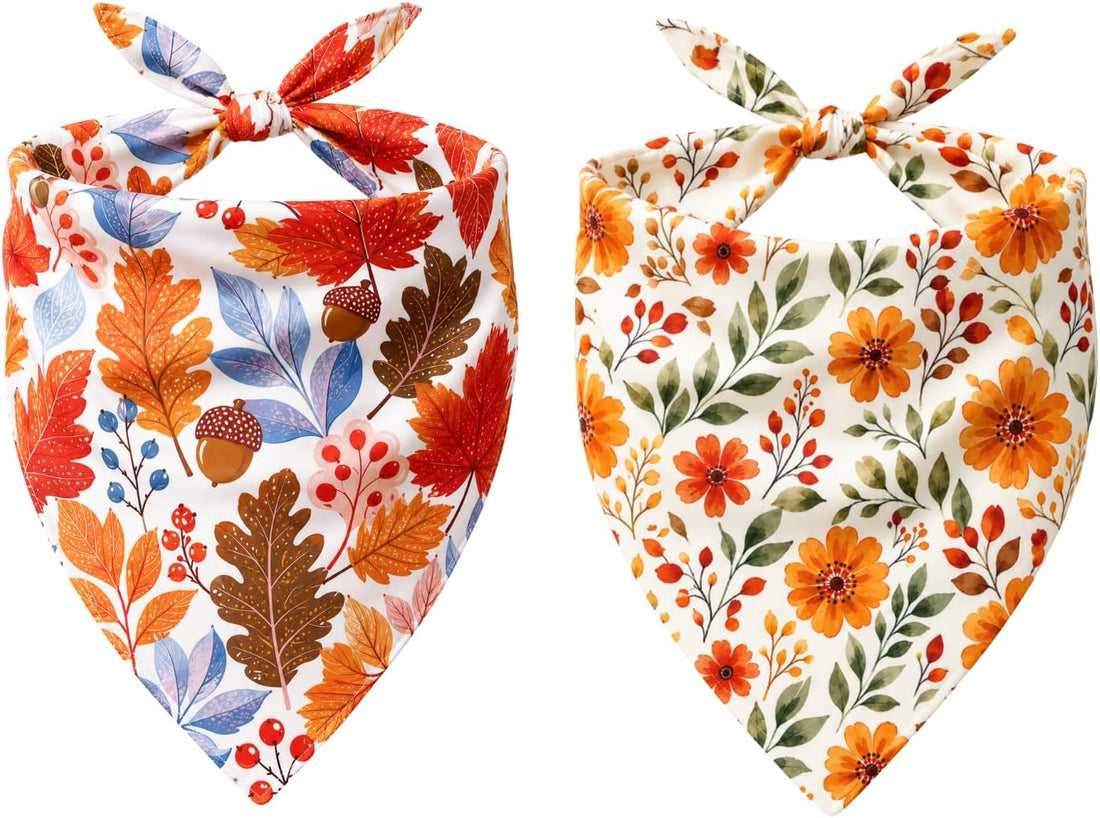 Fall Halloween Dog Bandanas Reversible Pumpkin Leaves Bibs Scarf