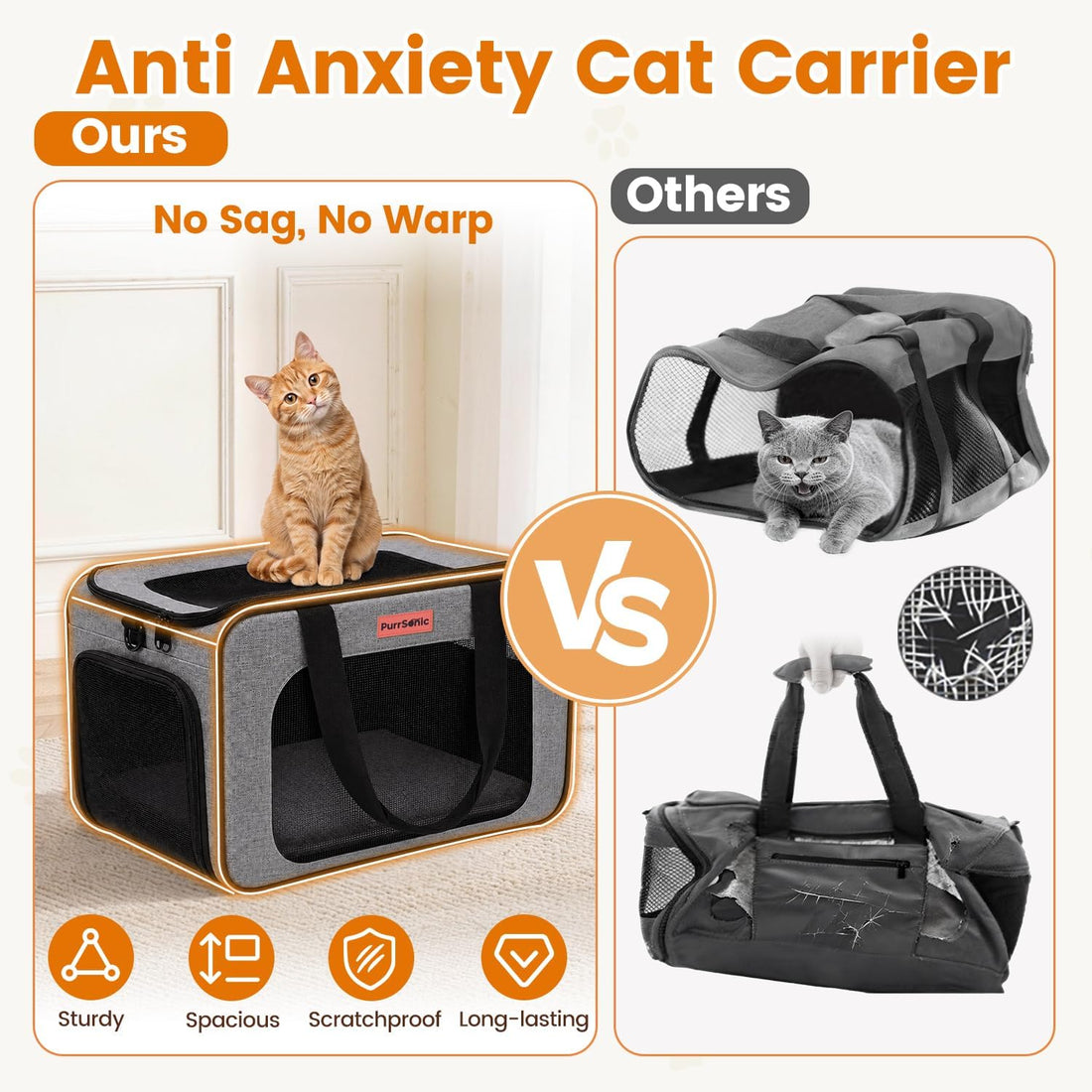 Cat Carrier Soft Sided Airline Approved Portable Travel Bag, Gray