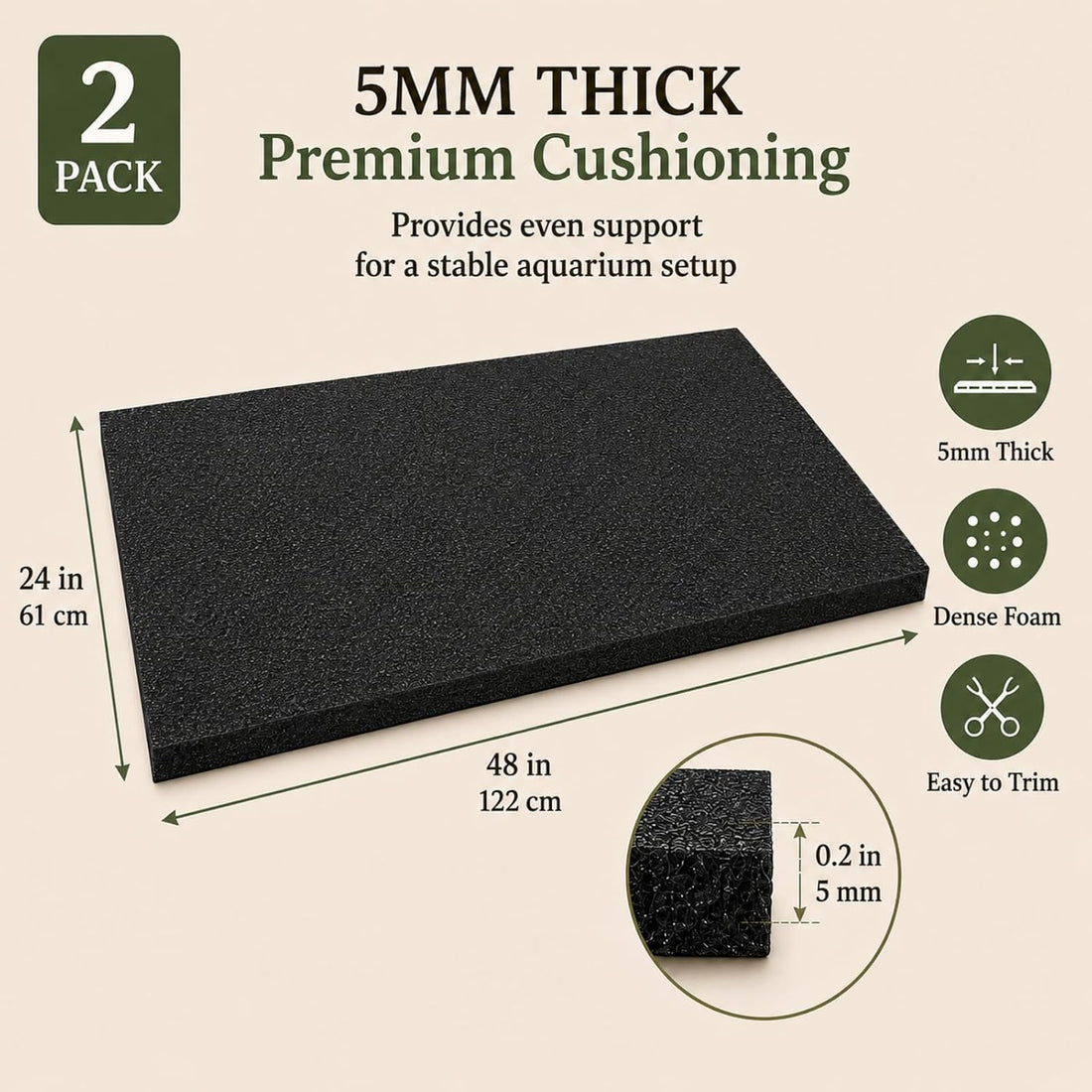 2 PCS Aquarium Foam Pad, 18 x 36 in, 5mm Fish Tank Leveling Mat