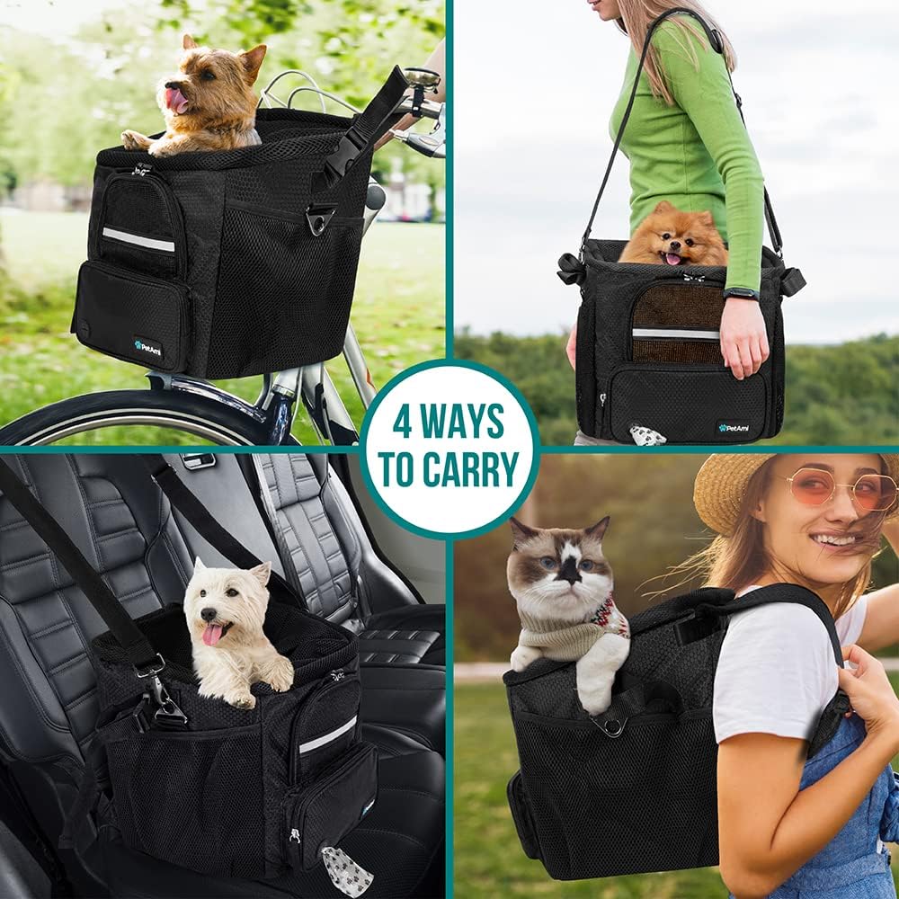 PetAmi Dog Bike Basket, Soft-Sided Ventilated Pet Carrier Backpack