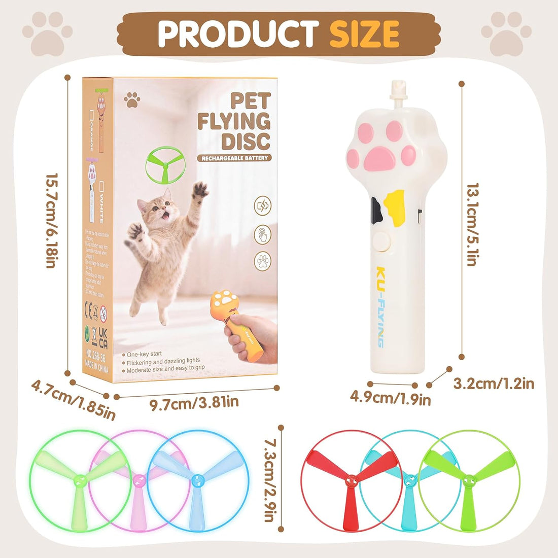 AGIFTMIND Cat Fetch Toy, Rechargeable Flying Disc Launcher with 6