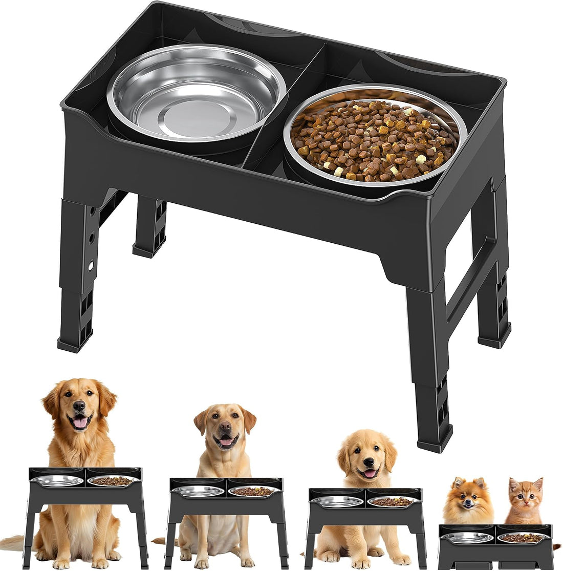 CZPET Elevated Dog Bowls, Splash Guard 4-Height Adjustable