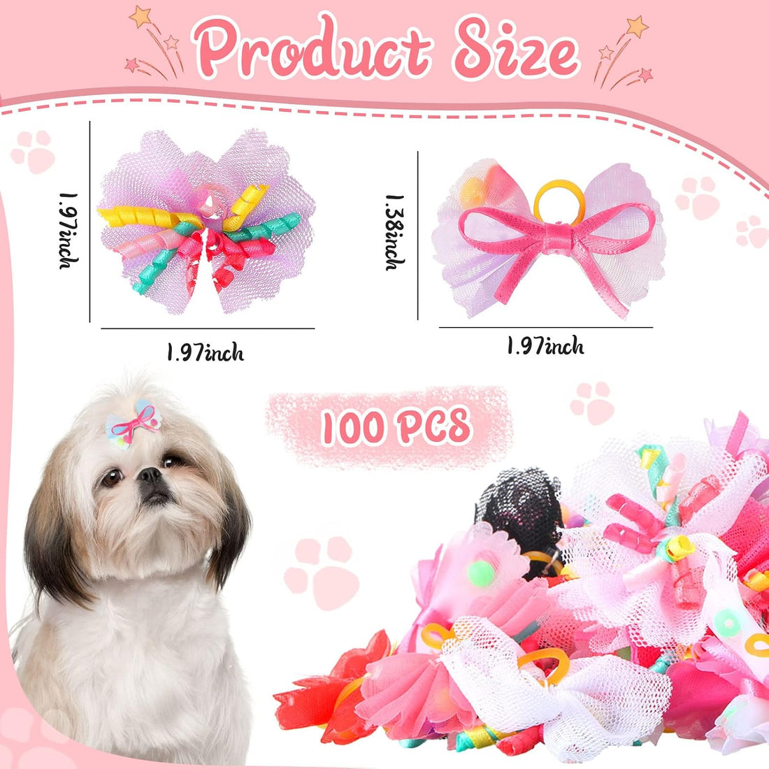 Chumia 100 Pcs Dog Hair Bows with Rubber Band for Small Dogs Puppy