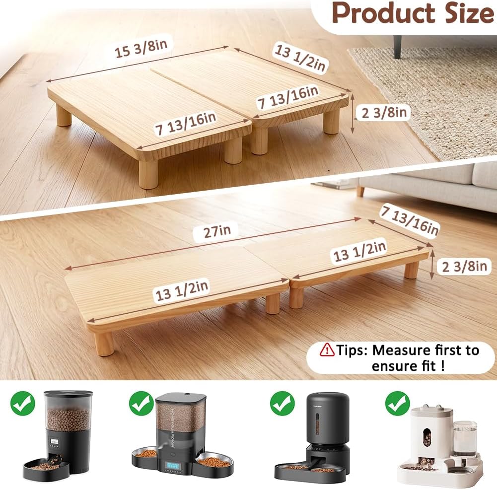 SZEE 2-Pack Cat Food Stand, Elevated Pine Wood Cat Feeder Stand for 2
