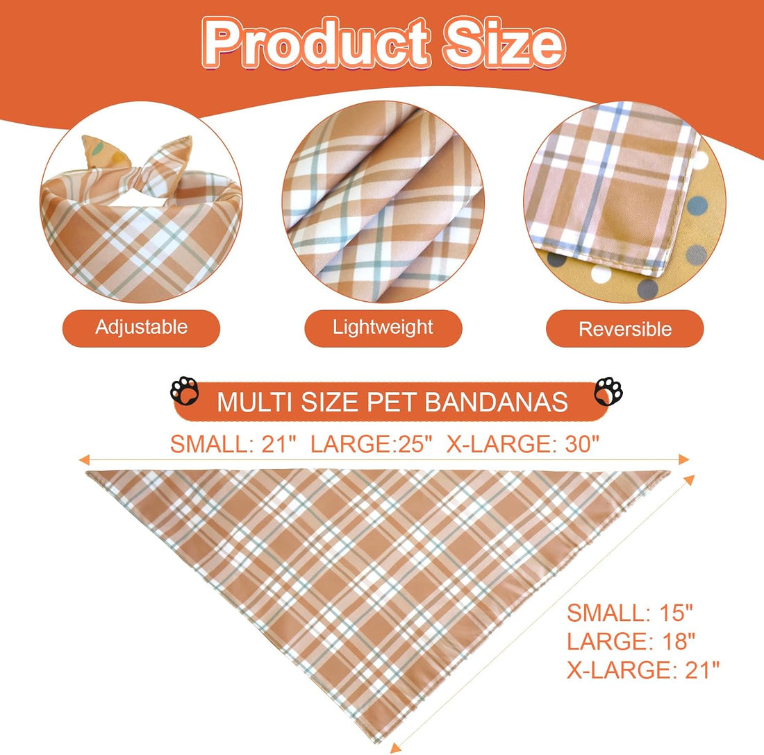 Fall Dog Bandanas Large 3PCS, Plaid Stripe Thanksgiving Scarf