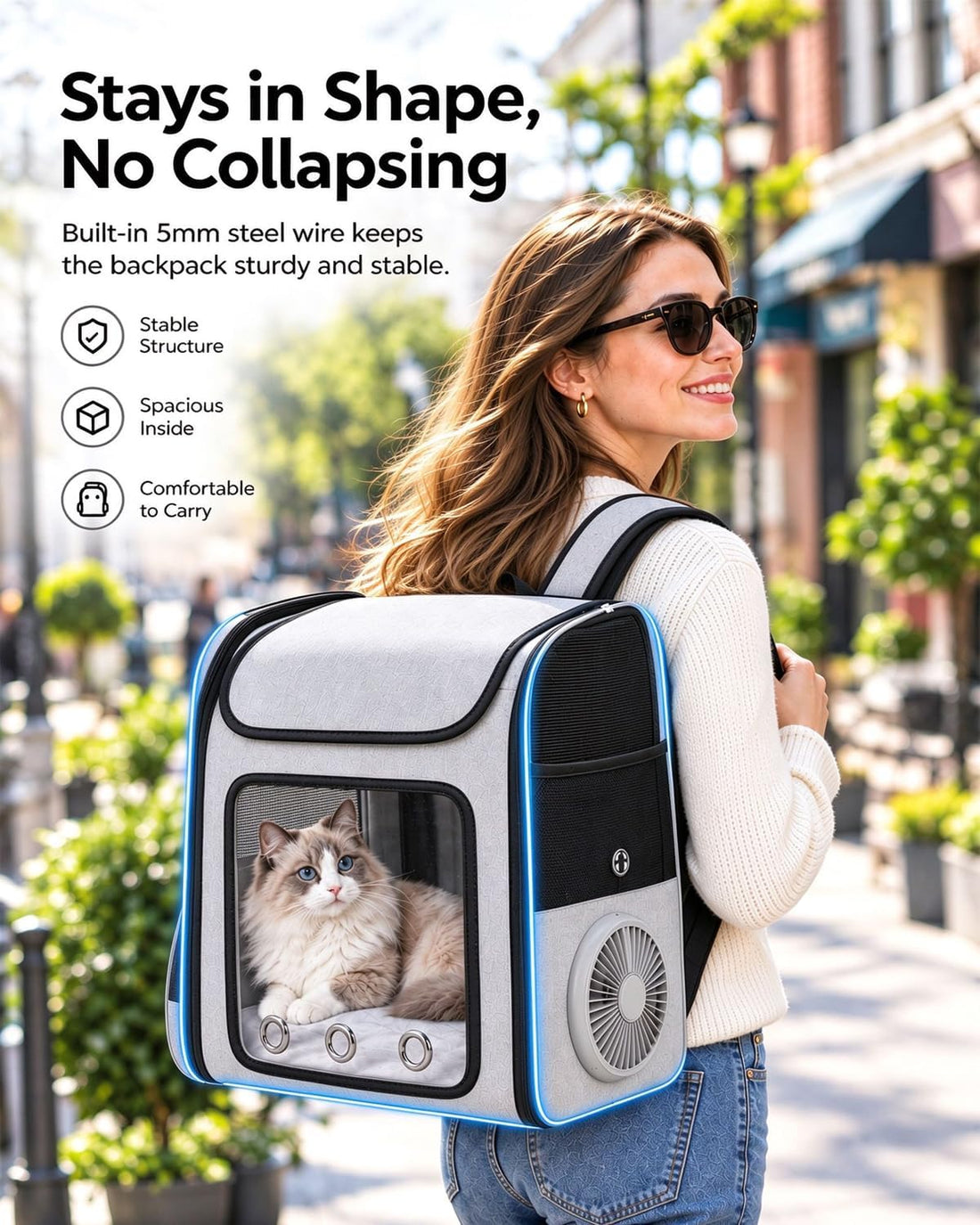 Cat Backpack Carrier with Cooling Fan & Heating Pad up to 18 lbs