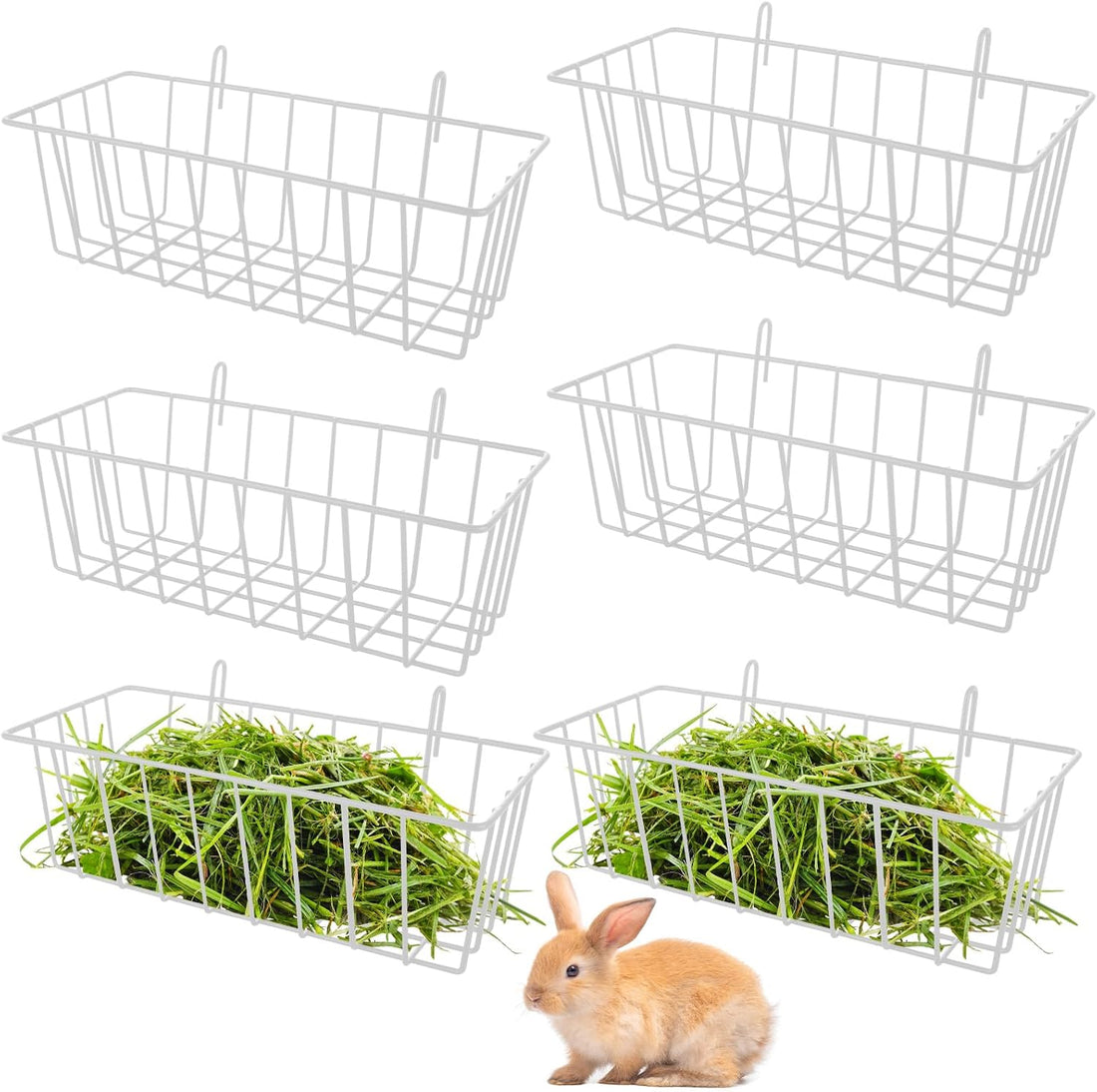 6 Pack Hay Feeder Rabbit with Hooks Heavy Duty, 9x4x3 Inch