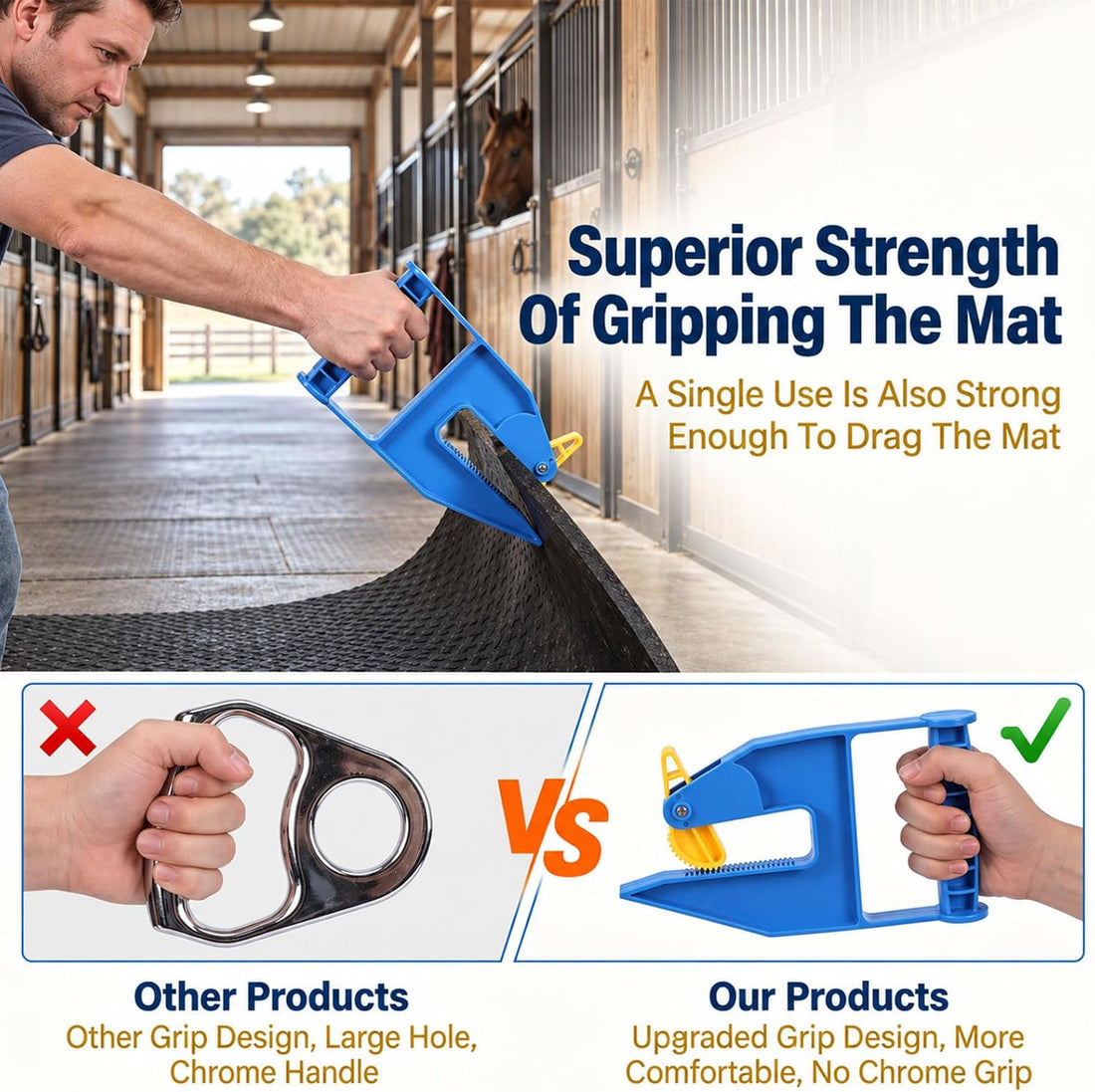 2Pcs Horse Stall Mat Grippers Heavy Duty Handlers 2 Mat Movers Tool