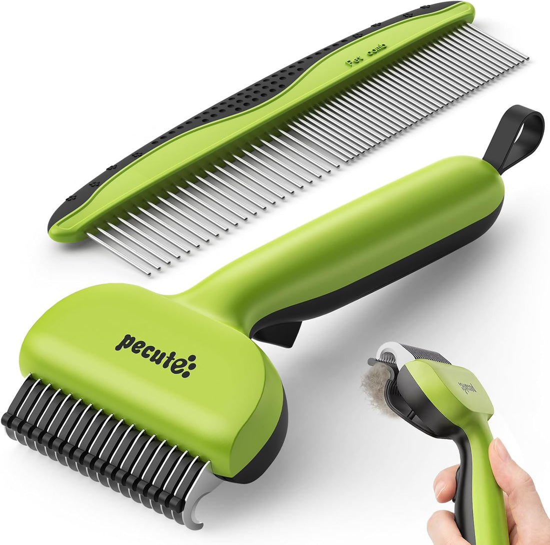 Pecute Self-Cleaning Undercoat Rake for Dogs Cats with Long/Double