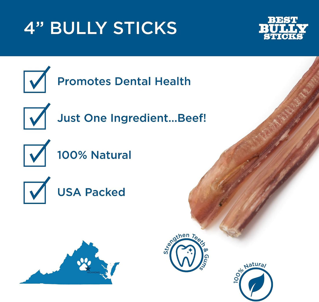Best Bully Sticks 4 Inch Bully Sticks - 8 oz - Natural Grass-Fed