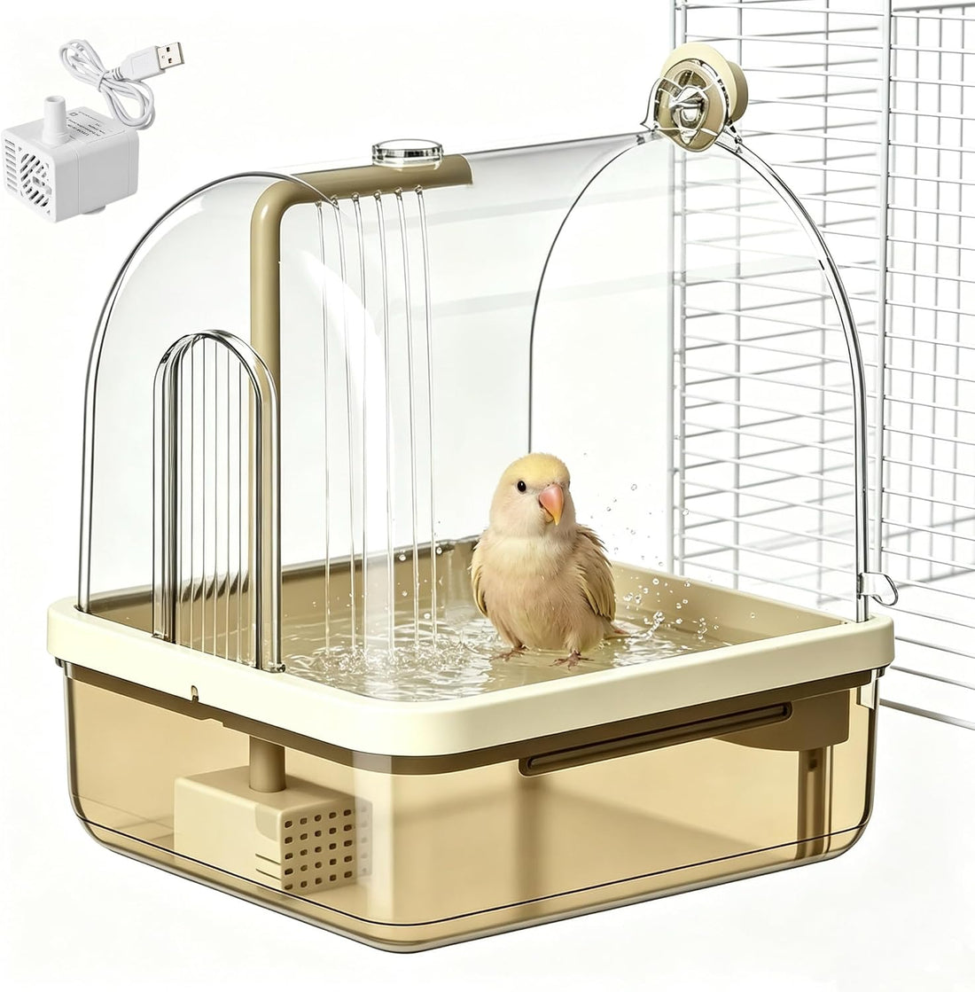 Automatic Bird Bath Shower for Cage, Indoor Clear Parrot Bath Box
