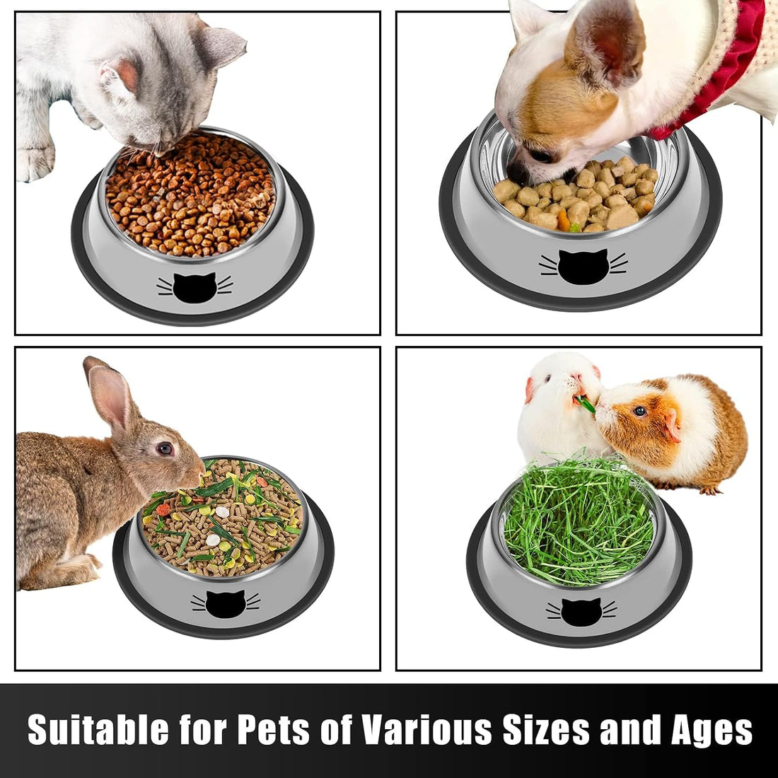 Serentive 2 Pcs Non-Slip Stainless Steel Small Cat Food Bowls