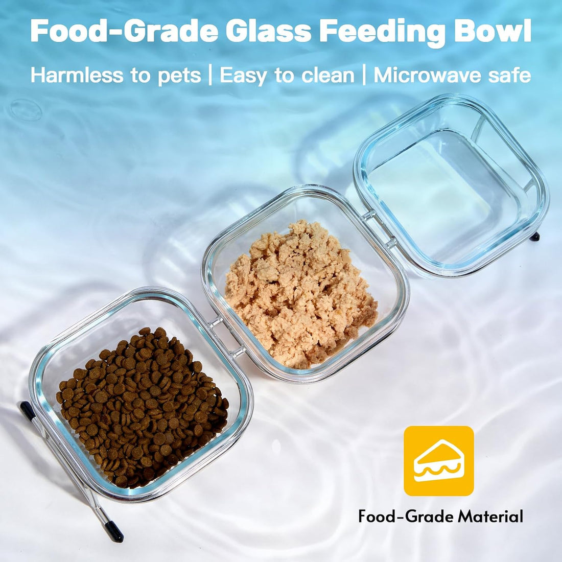 Elevated Cat Bowls, 15° Tilted Glass Raised Cat Food and Water Bowl
