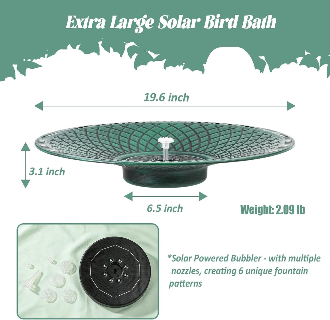 19.6" Large Bird Bath with Solar Fountain