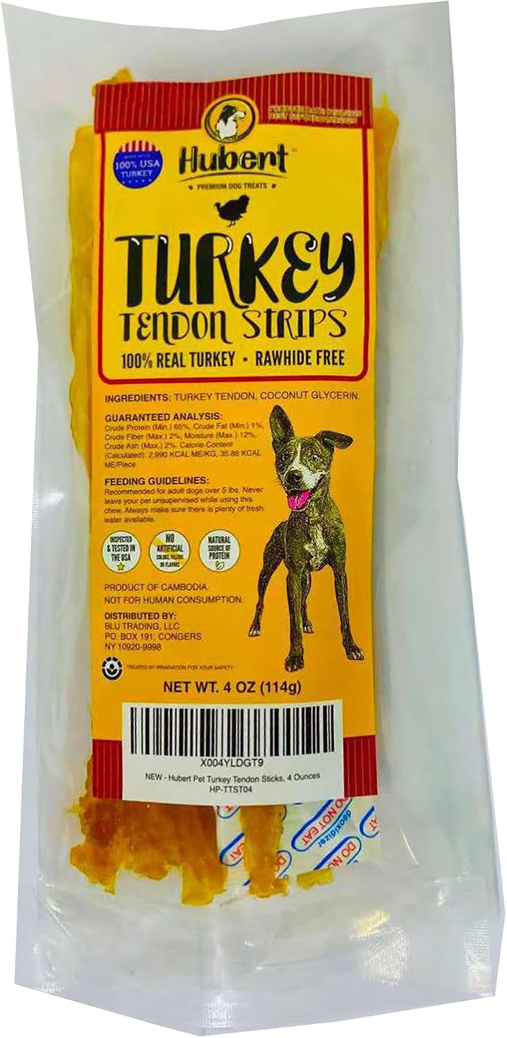 Hubert Turkey Tendons for Dogs, Rawhide Free Natural Chew, 4 oz