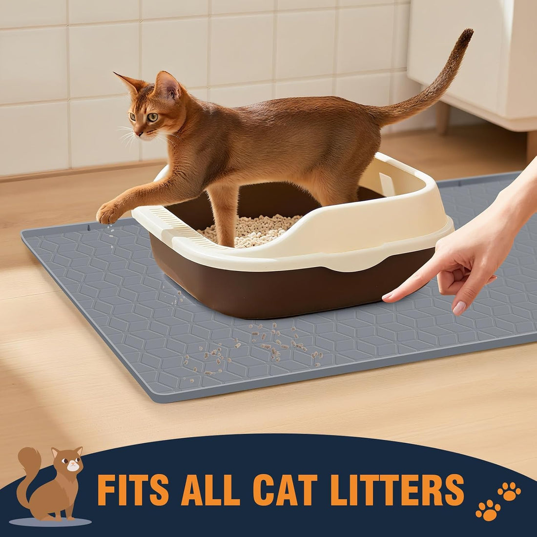 Cat Litter Mat, 34"x22" Waterproof Silicone, Litter Trapping