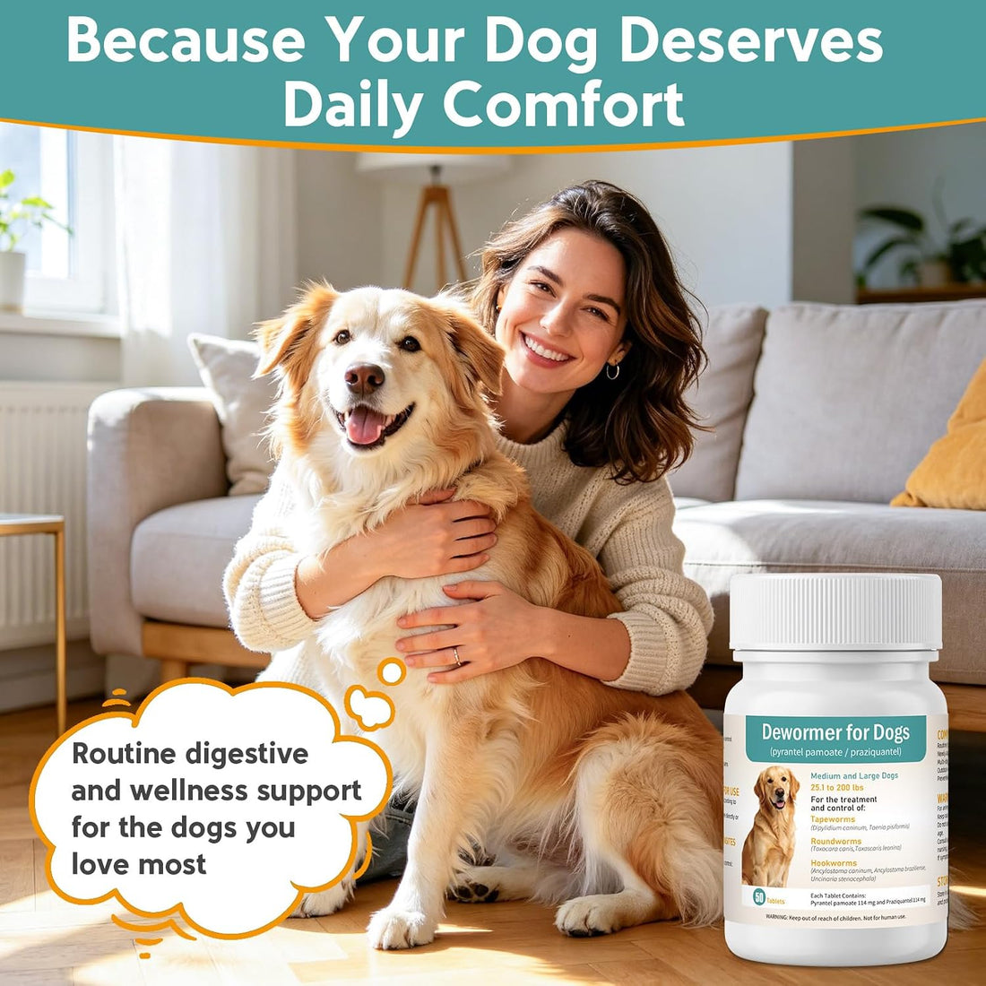 Dewormer for Dogs, Broad-Spectrum Dog Dewormer for Tapeworms