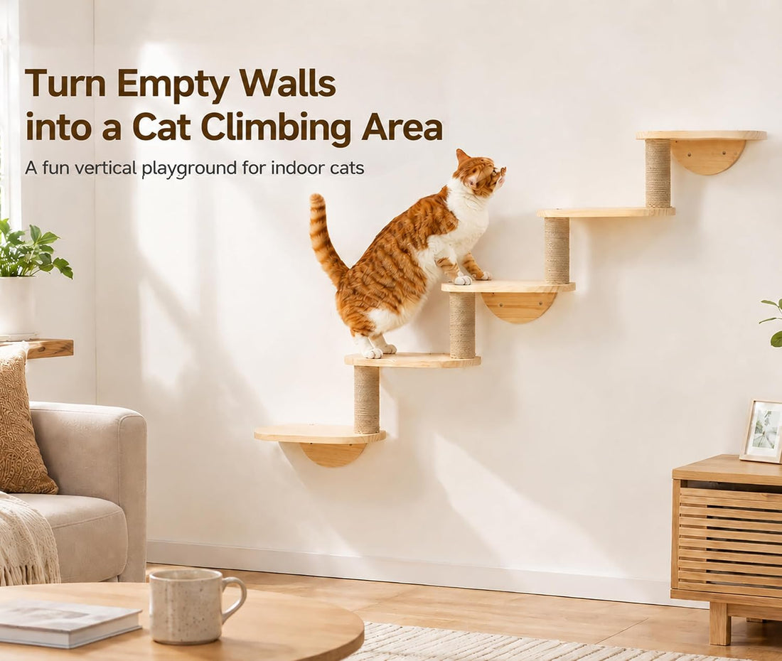 Cat Wall Shelves,5-Step Cat Stairs,Solid Pine Modular Wall Mount