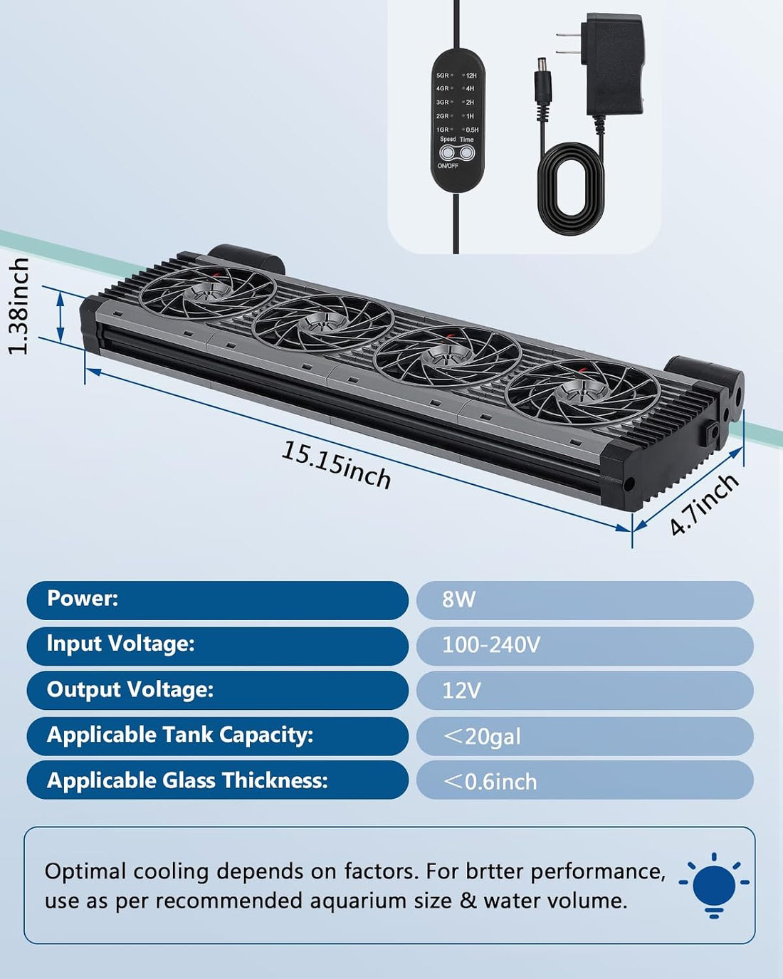 BAOSHISHAN 4-Head Aquarium Fan with Adjustable 5 Speeds & 5 Timer