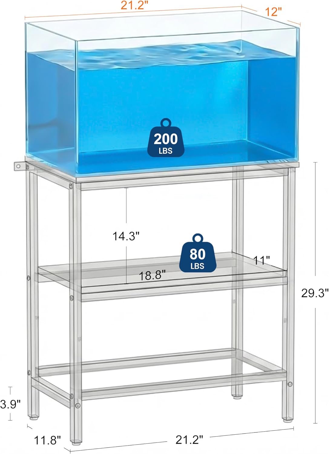 29 Gallon Fish Tank Stand for Standard & Breeder Tanks