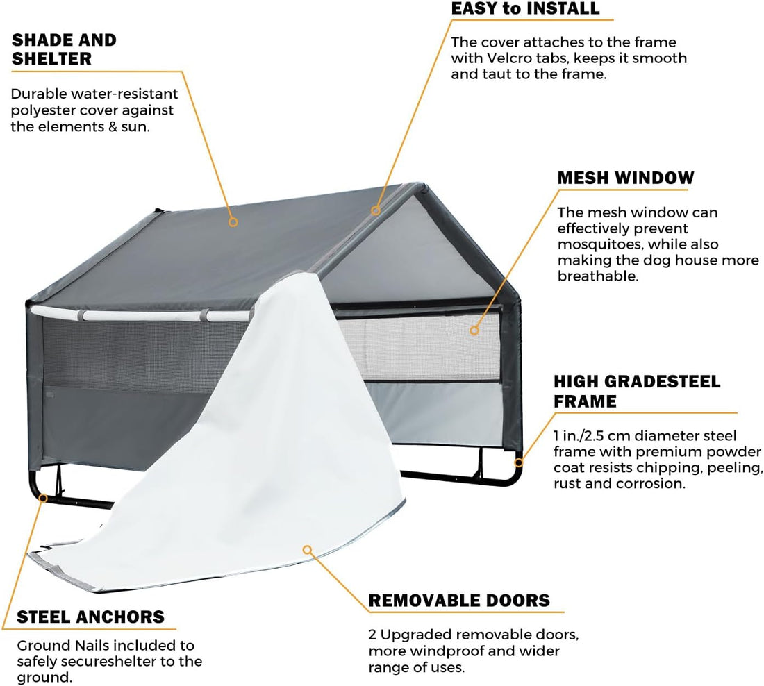 XL Outdoor Dog House for Large Dogs with Mesh Windows, Grey