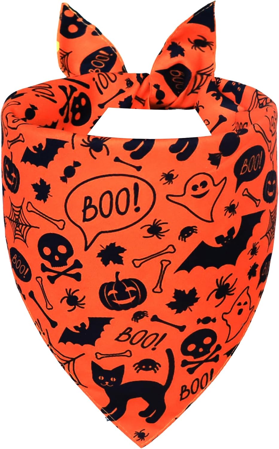 Halloween Dog Bandana for Large Dogs, Reversible Orange Scarf