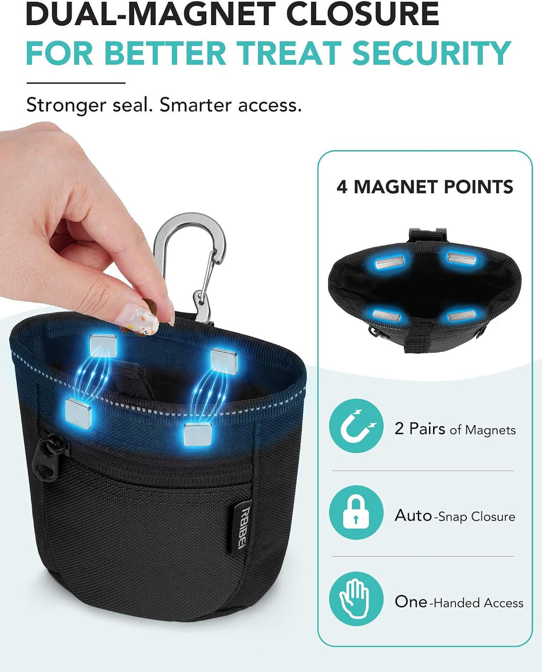 1¼-Cup Magnetic Closures Dog Training Treat Pouch with Clip
