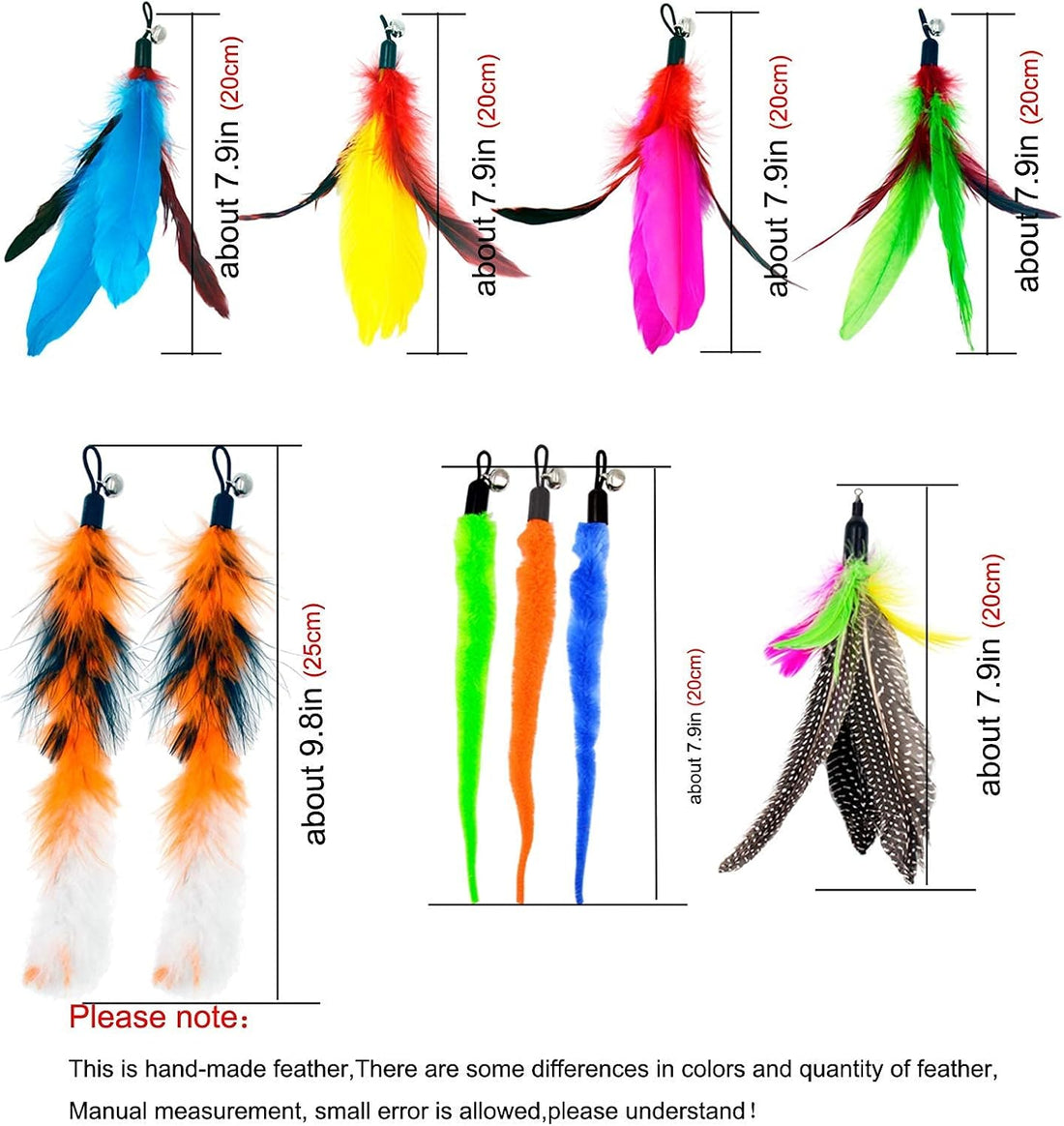 Cat Feather Toys Refills, 10 Pieces Worms Feathers Refills