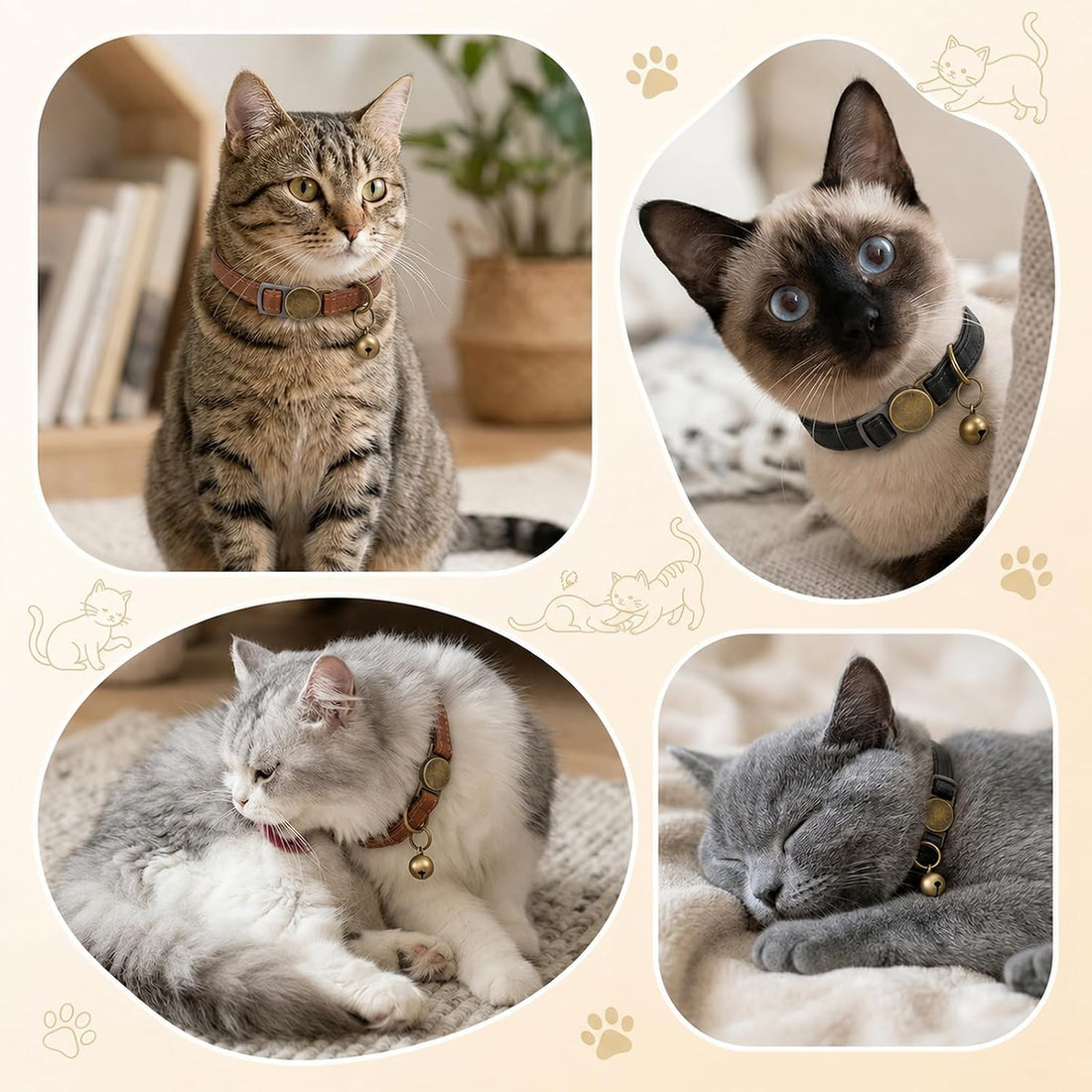 2 Pcs Leather Cat Collar Adjustable Breakaway Dog Collar with Bell