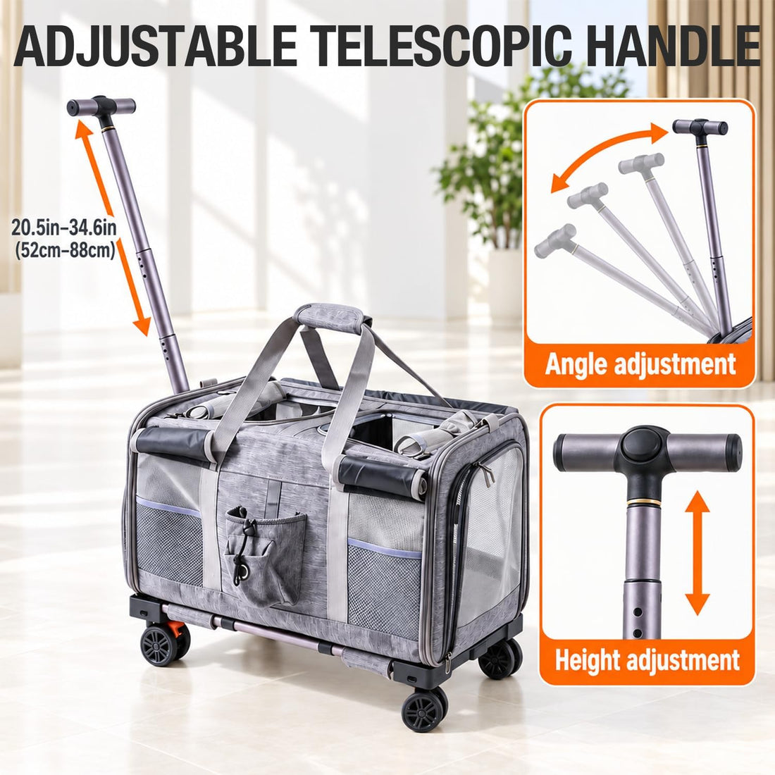 Large Cat Carrier for 2 Cats with Wheels, Double Rolling Pet Carrier