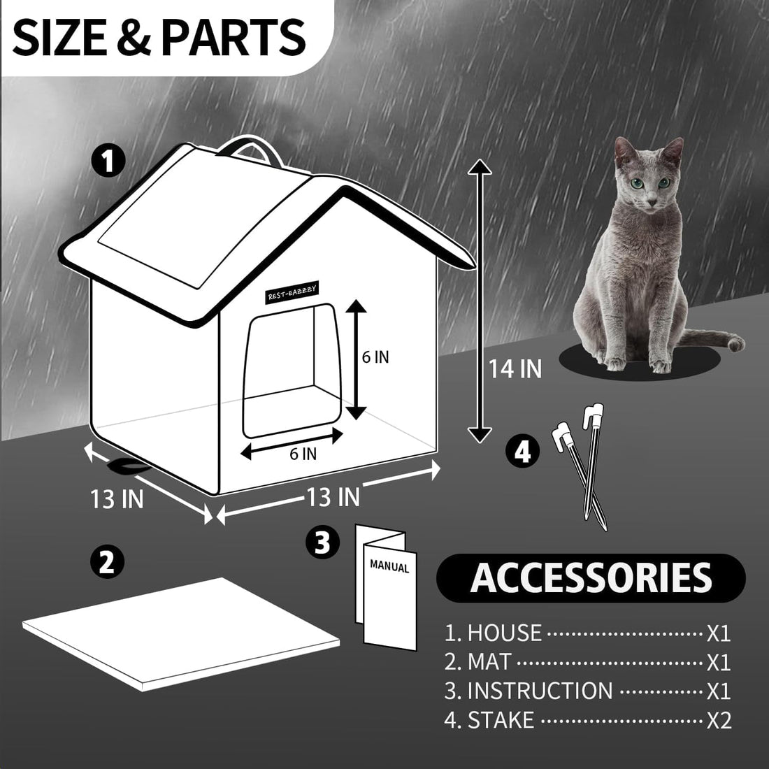 Rest-Eazzzy Outdoor Cat House for Feral Cats,Weatherproof & Insulated