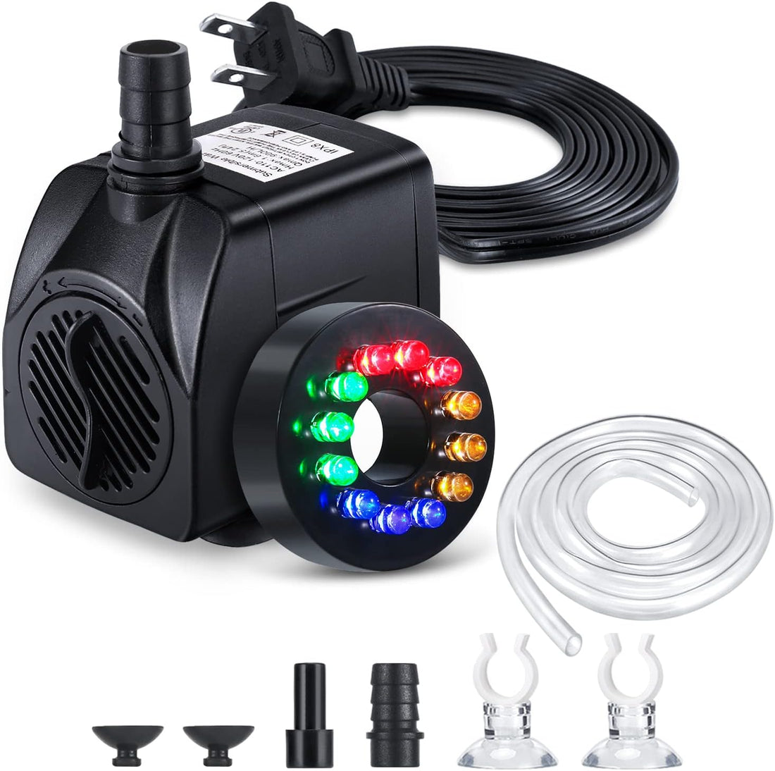 CWKJ Fountain Pump with LED Lights, 220GPH Submersible Water Pump