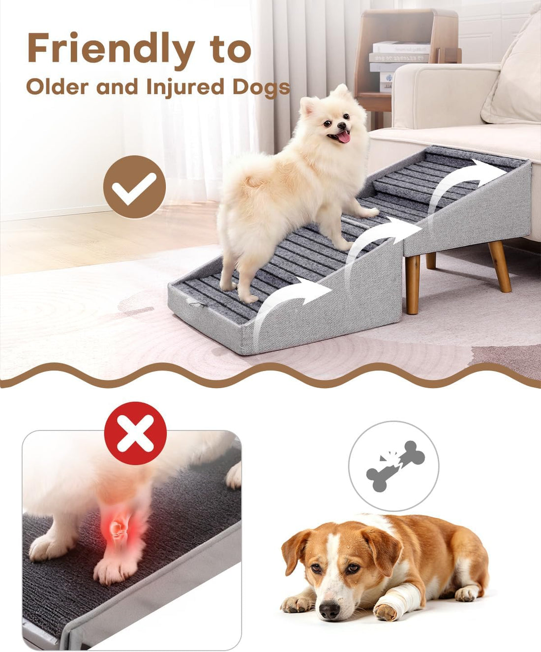 17" H Split Ottoman Dog Ramp for Couch