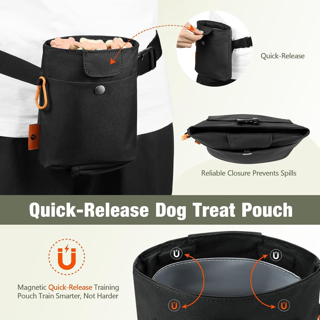 FOREGOER Dog Treat Pouch with Washable Lining
