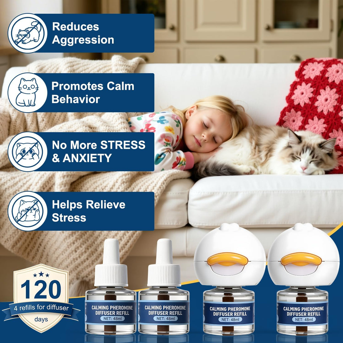 Cat Calming Pheromone Diffuser, Pheromone Plug-In for Stress Relief