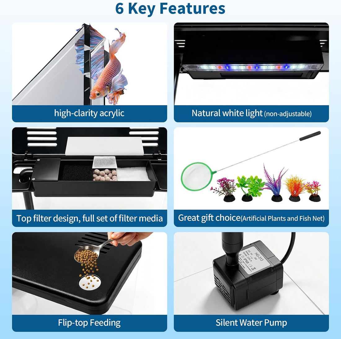 Betta Aquarium Starter Complete Kit,4 Gal Integrated Lid Small Fish