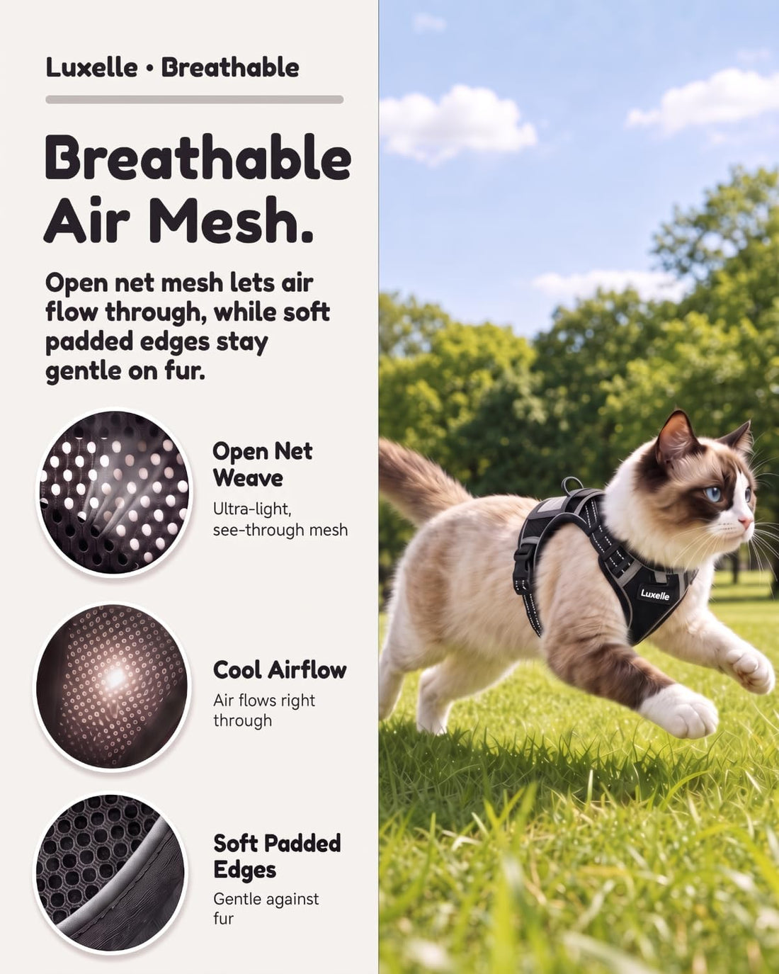 Luxelle Escape Proof Cat Harness with Retractable Leash & Wrist Strap