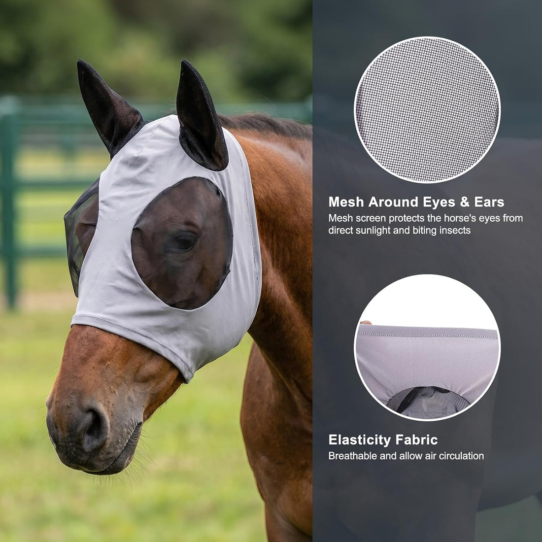 Fly Mask with Ears for Horses Soft Stretchy Mesh Horse Face Cover