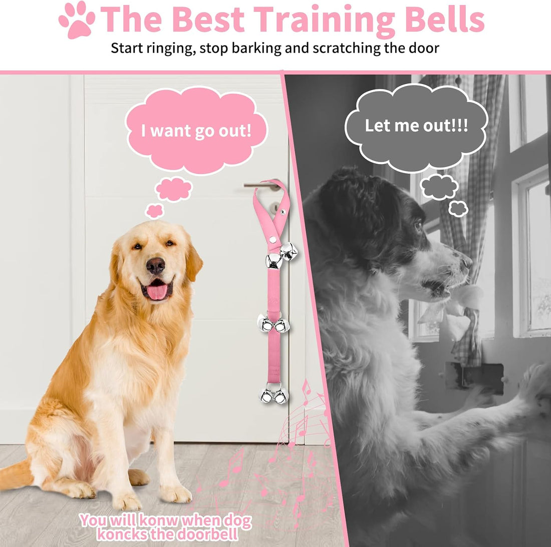 2 Pack Dog Doorbells, Pet Training Bells for Outside Potty Training
