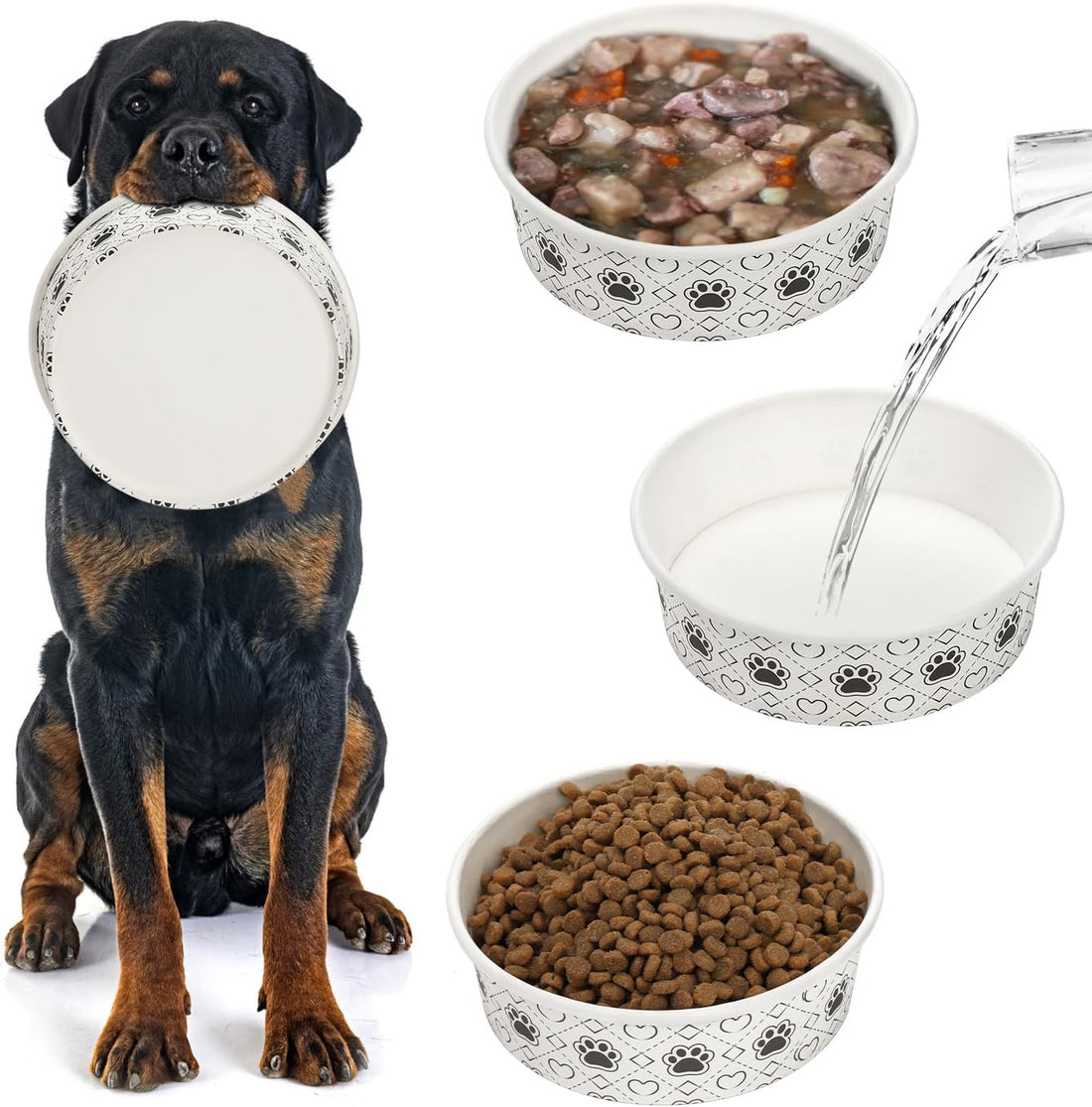 SOUJOY 40Pcs Disposable Pets Bowls, 16 oz Paper Dog Food Bowl