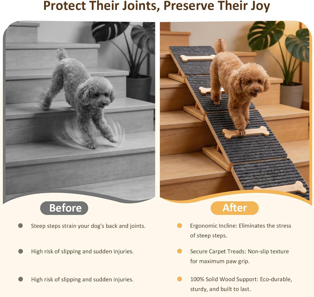 Dog Ramp for Stairs,2 Pack Adjustable Foldable Wooden Pet Steps