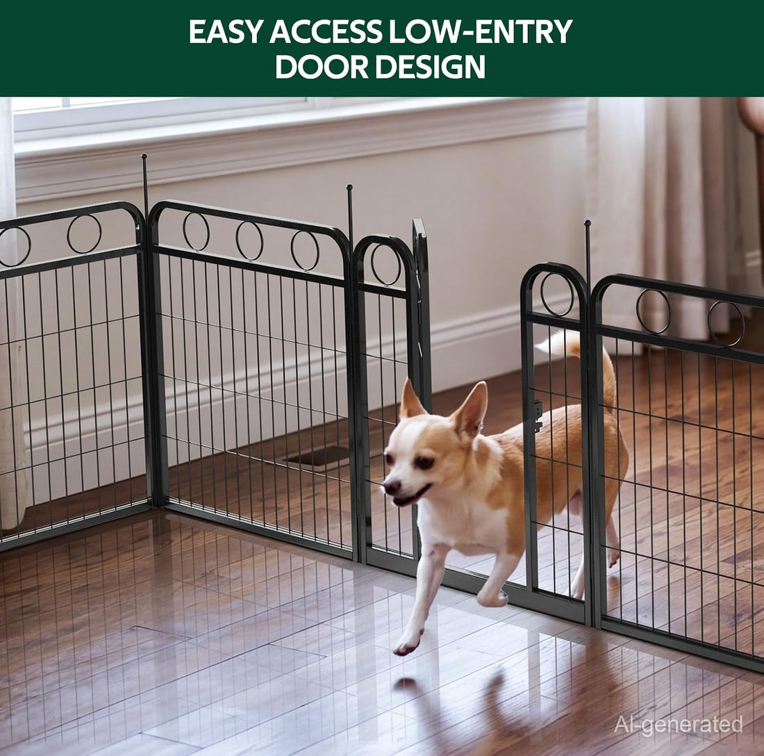Dog Playpen Indoor Outdoor, 24 Inch 6 Panel Metal Dog Pen with Door