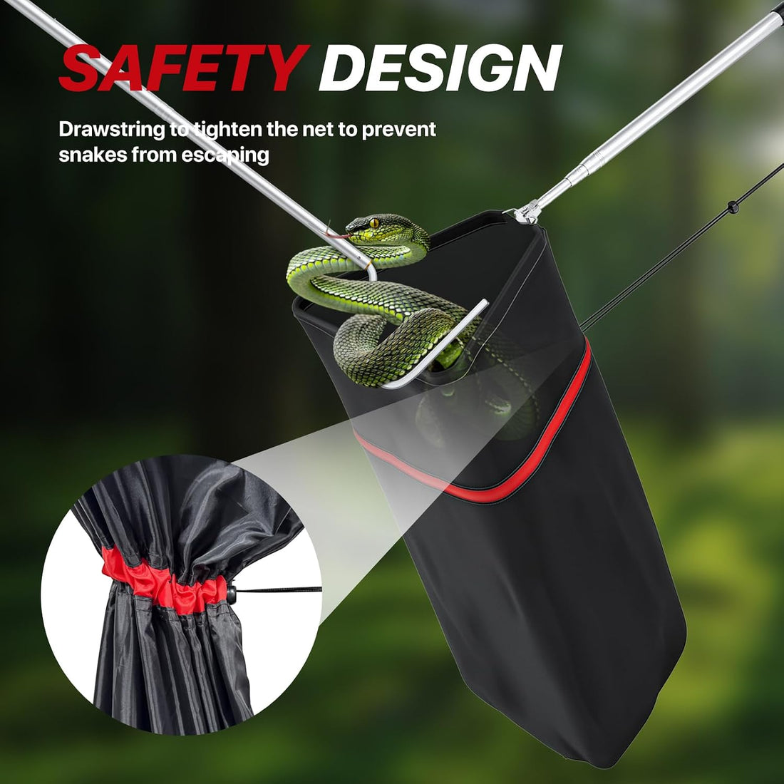 Snake Catcher Net with Secure Drawstring, 29"-65" Handing Tool
