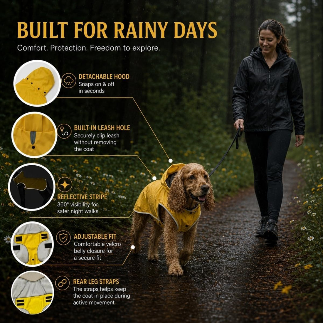 Dog Raincoat for Medium Dogs, Waterproof Rain Jacket with Hood