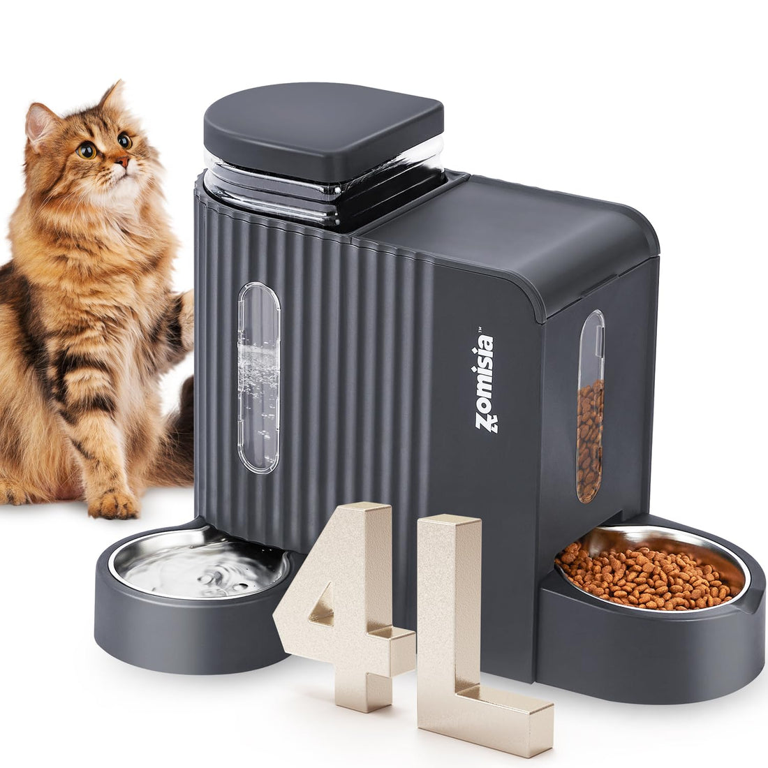 ZOMISIA Gravity Cat Food and Water Dispenser Set with 304 Stainless