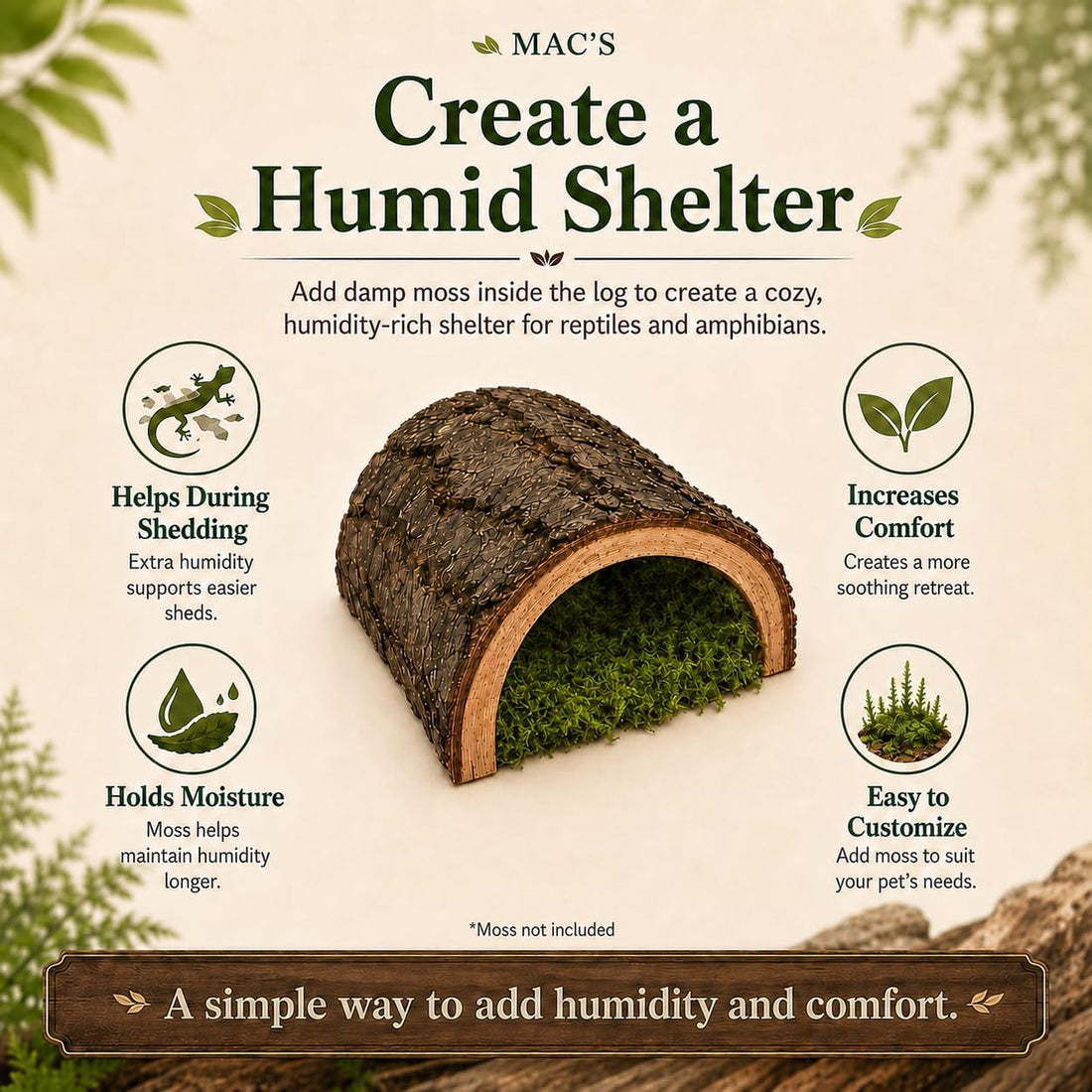MAC'S Reptile Hideout Half Log, Extra Large