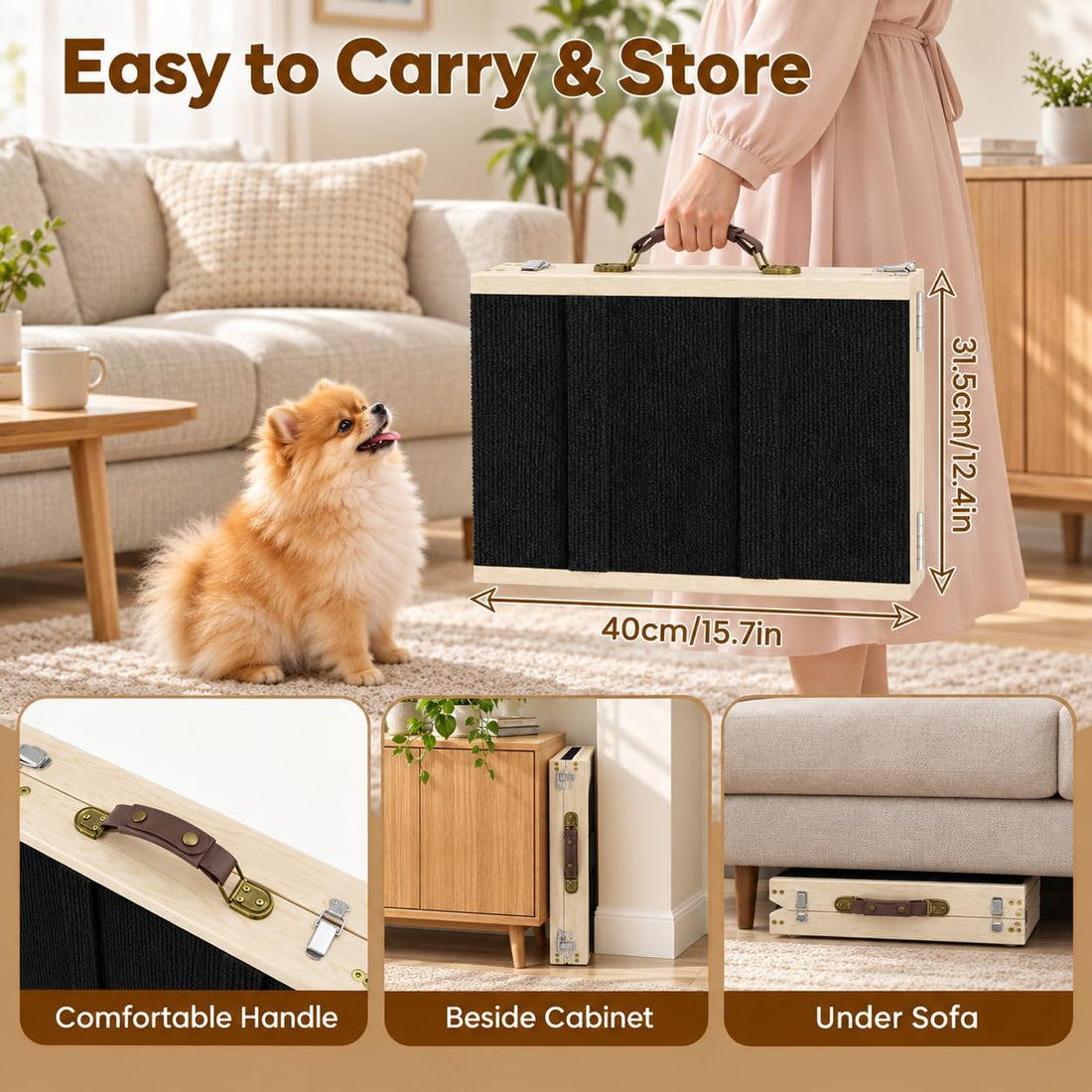 Dog Ramps for Small Dogs, 6-Level Adjustable Wooden Pet Ramp